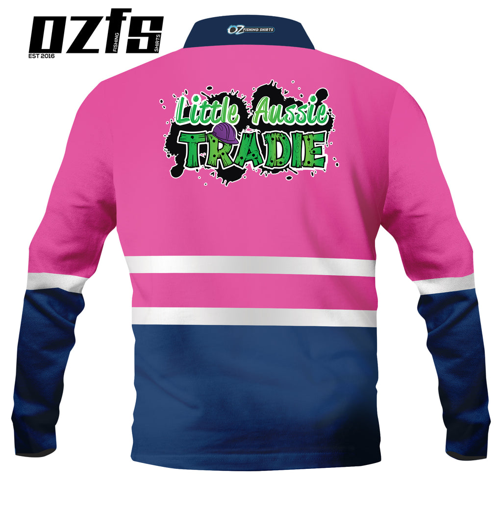 Kids Little Aussie Tradie Pink Fishing Shirt - Quick Dry & UV