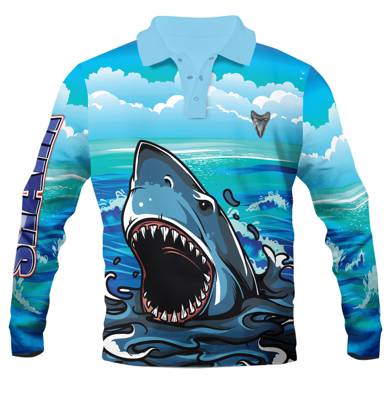 Kids SHARK Fishing Shirt - Quick Dry Polo & UV Rated
