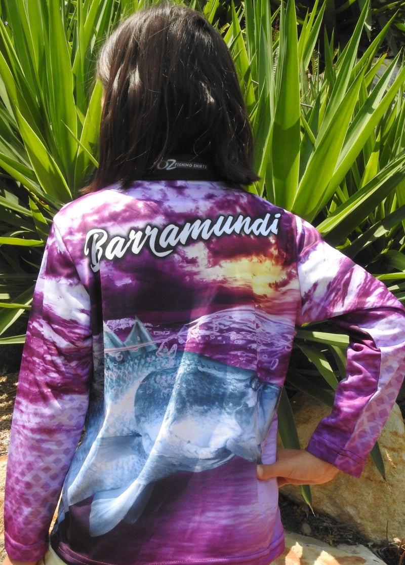 Kids Barramundi Purple Fishing Shirt - Quick Dry & UV Rated